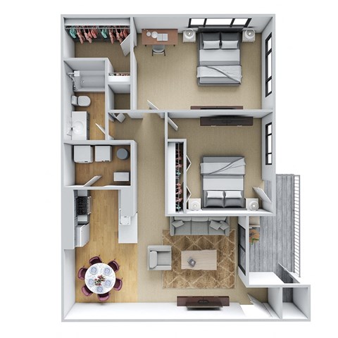 2 bedroom one bathroom floor plan Wynnwood Vinings apartments Atlanta GA